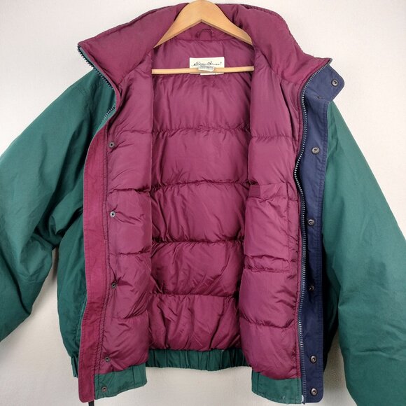 Eddie Bauer Goose Down Jacket Men Sz XL Green Winter Puffer Bomber Ski Coat Zip - Picture 9 of 16